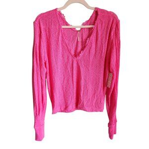 Free People Sweater Pink Medium Dream Girl Knit Top Blouse Lightweight NEW